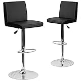 Flash Furniture Avery Contemporary Black Vinyl Adjustable Height Barstool with Panel Back and Chrome Base (Pack of 2)