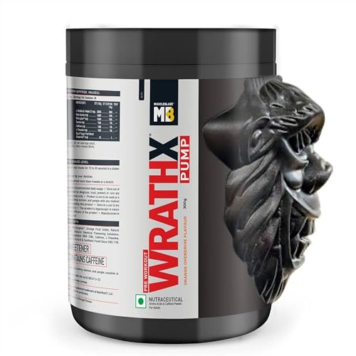Image of MuscleBlaze Pre Workout WrathX PUMP with Nitrosigine & L-Citrulline (Orange Overdrive, 30 Servings, 300g)