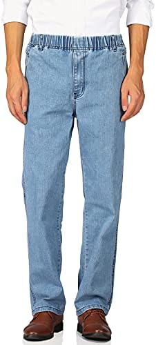 Soojun Mens Casual Loose Fit Elastic Waist Jeans Denim Pants, Denim Blue, 36W x 30L