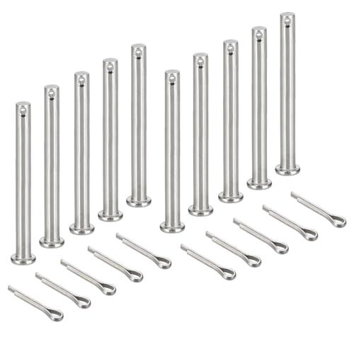 sourcing map Lot de 10 goupilles de chape M6 x 80 mm, en acier inoxydable 304, système de verrouillage à tête plate à tête plate avec goupilles fendues pour installation de meubles, remorque, tondeuse