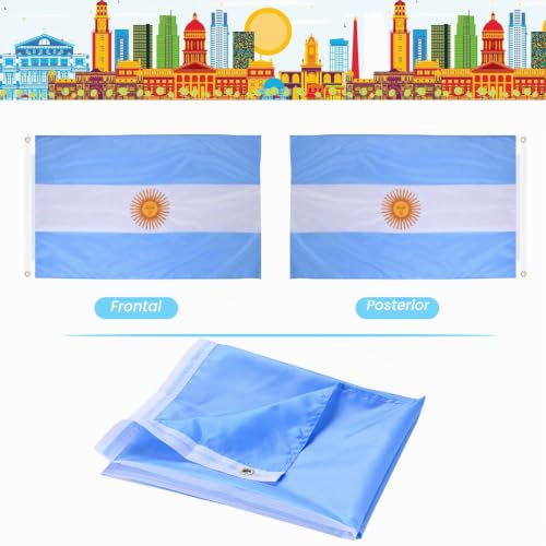 Miniatura 6 de Ahfulife Bandera De Argentina 90cm X 150cm, 1 Pieza Bandera Argentinas Con Agujeros De Latón En Ambos Lados, Para Decoraciones De Fiestas, La Copa Del Mundo, Fútbol, Día Nacional, Jardín, Calle