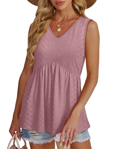 Image of OFEEFAN Womens Tank Tops 2025 Flowy Peplum Tops for Women Dressy Sleeveless V Neck Babydoll Tank Tops