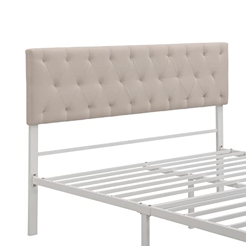 Duntrkdu Queen Size Metal Platform Bed Frames With Large Storage Drawers, Mid-Century Modern Platform Bed With Comfy Headboard, No Box Spring Needed For Bedroom Small Living Space Boys Girls, Beige #TOP3