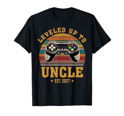 Promoted to Uncle EST. 2027 Leveled Up to Daddy & Dad T-Shirt