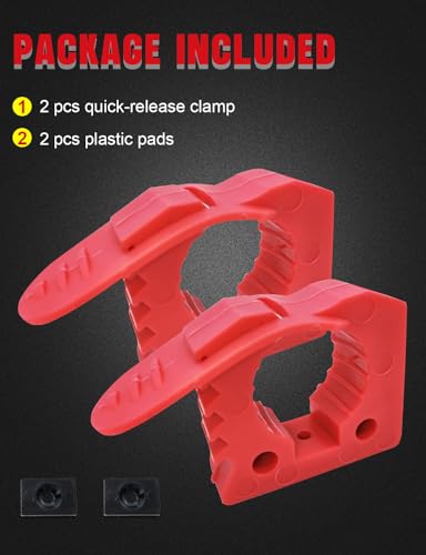 ADTOPI Quick Release Rubber Clamp Mount, Shovel Holder for Roll Bar Rubber Clamp Bracket Fits 1-1/7\'\' to 1-3/7\'\' Diameter Tool Handles Compatible with Trucks UTV ATV Offroad 4X4 Parts (2 Pack Red)
