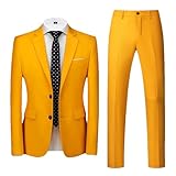 ZMIN Men's Suit 3 Pieces Slim Fit Business Casual Suitable for Wedding Banquet Bridesman Dress Jacket Vest with Pants Yellow L