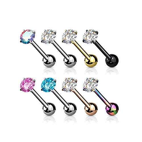 Covet Jewelry Prong Set Round CZ 316L Surgical Steel Barbell Tongue Rings (Gold/Clear)4