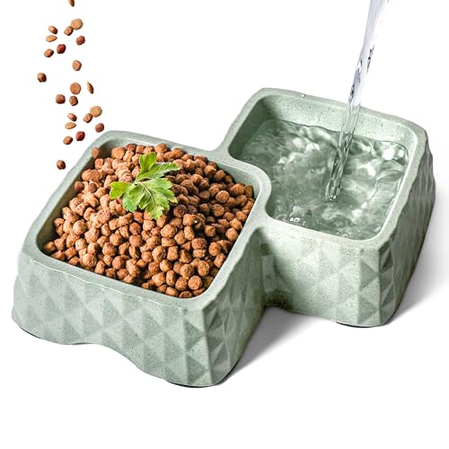 ne&no® Bambus-Doppelnapf rutschfest für Katzen und kleine Hunde -bis 400g Futter + 350ml Wasser Inhalt- Katzen Fressnapf - Hundenapf Bambus - Trinknapf Katze