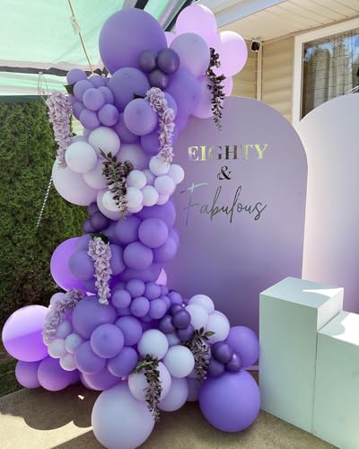 Image of 146Pcs Purple Balloons Garland Arch Kit - 5 10 12 18 inch Lavender Dark Purple Metallic Latex Balloons for Butterfly Baby Shower Birthday Wedding Princess Party Decorations