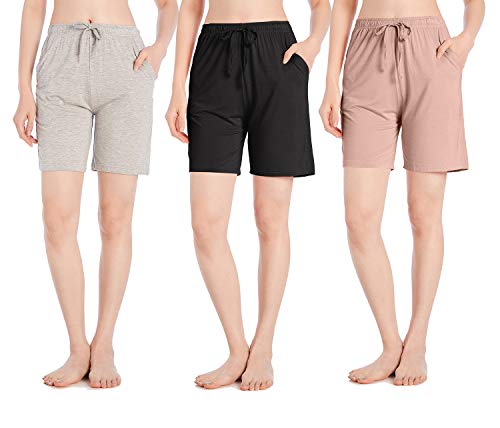 Wantschun Damen Bamboo Fiber Schlafanzughose Modal Nachtwäsche Shorts Grau+Schwarz+Champagne;L / 42-44 Cover