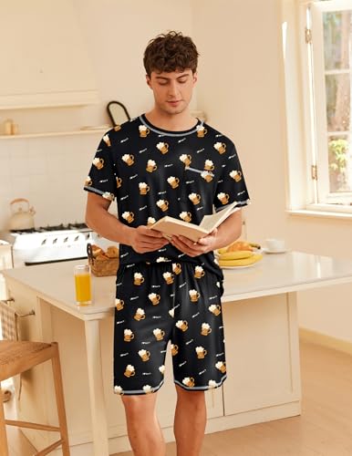 Image of Ekouaer Men's Pajamas Set Casual Short Sleeve Shirts and Shorts Soft 2 Piece Loungewear With Pockets