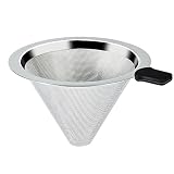 Pour Over Coffee Dripper Slow Drip Paperless Coffee Filter, Double Mesh Stainless Steel Pour Over Coffee Maker for Single Cup Brew Reusable Cone Filter, Coffee Drip Cone, Fine Mesh Strainer(5-6 Cup)