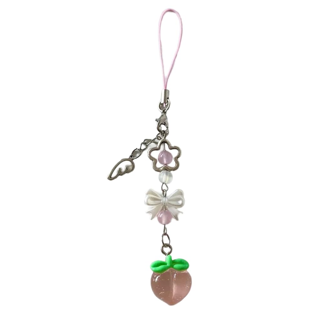 JSGHGDF Cute Peach Phone Charm Stylish Keychain Pendant wknot Flower Beaded Keyring Personalized Accessory for Women and Girls