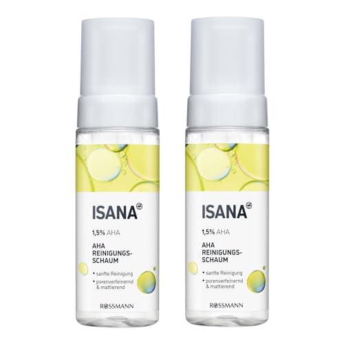 2 x espuma limpiadora ISANA AHA | refinadora de poros y matificante | 1,5% AHA | 2 x 165 ml (330 ml) | 1 x cuidado de ducha firme Bebe