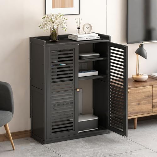 FORRTY ルーター収納ボックス 木製風 ルーター収納 ケーブルボックス 幅50/60/70cm×高さ70/80cm 扉付き 電話台 Wi-Fi収納ラック モデム収納 配線隠し スリム収納ラック コンセントボックス 弱電箱カバー 竹製 シンプル ナチュラ