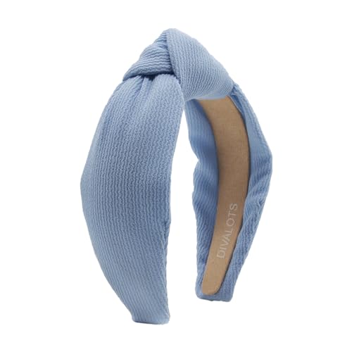 Divalots Stylish Seersucker Knotted Headband, Trendy Hair Accessory for Women and Girls, Comfortable Fabric with Adjustable Fit (Light Blue)