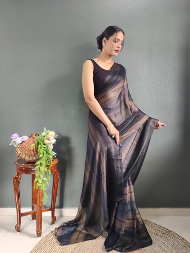 Shiv Textiles Womens Gorgette Zip And Go Pre-Stitched Saree  Effortless Wear & Comfort  Ready To Wear Saree