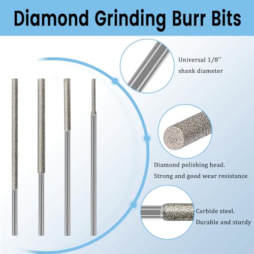 8Pcs 120Grit Long Diamond Burr Bit for Dremel Bits 1/8" Shank Sanding Bits by HOMEIDOL - Used condition - Image 3