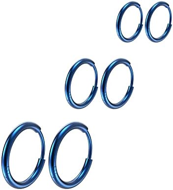 316L Surgical Stainless Steel Small Hoop Earrings 8mm 10mm 12mm Hypoallergenic Huggie Thin Hoop Earrings Helix Lobes Hinged Sleeper Earrings Men Women for Cartilage Piercings (H: Blue (Diameter 8mm/10mm/12mm),3 Pairs)
