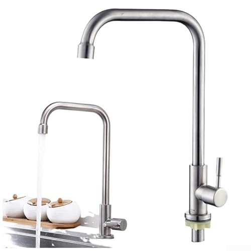 Entgoinggo Robinet d'évier en acier inoxydable 304, robinet mélangeur chaud froid en acier inoxydable à poignée unique, robinet d'évier d'eau froide robinet d'eau monté sur le pont