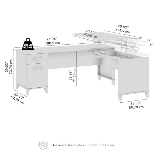 Bush Furniture Somerset 72W 3 Position Sit to Stand Adjustable Standing L Shaped Desk in Platinum Gray, Ergonomic Corner Computer Office Table - Thumbnail 3