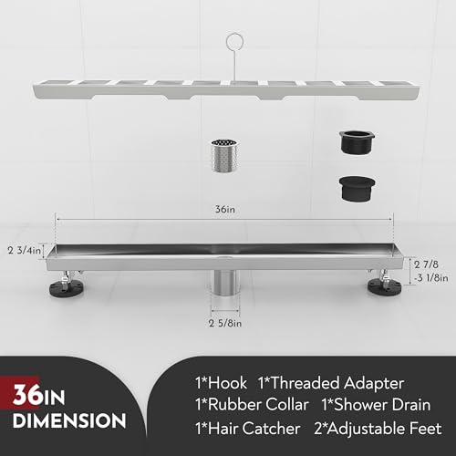 WEBANG 36 Inch Linear Shower Drain Rectangular Floor Drain with Accessories Fence Pattern Cover Grate Removable SUS304 Stainless Steel Watermark&CUPC Certified Brushed by WEBANG - Image 2