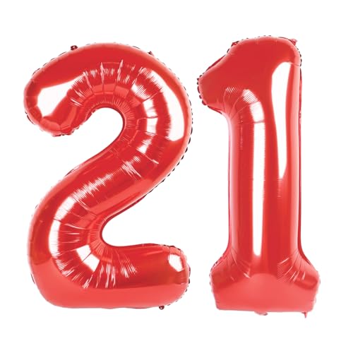 21 Balloon - Red Birthday Number Balloons, 40 Inch Decorations Men Women