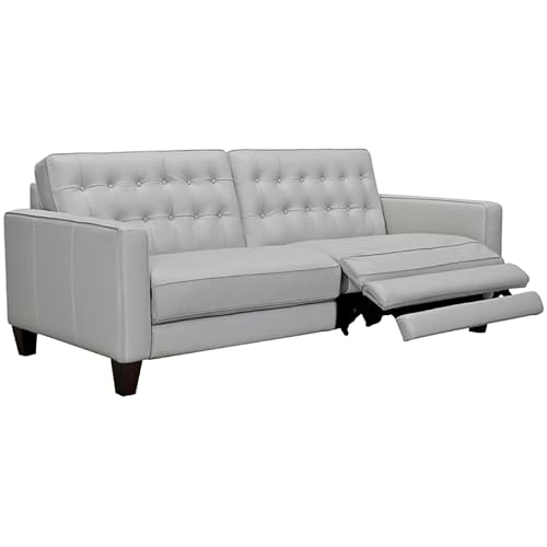 Armen Living Wesley Leather Power Footrest Tuxedo Arm Sofa, Dove Gray #TOP4