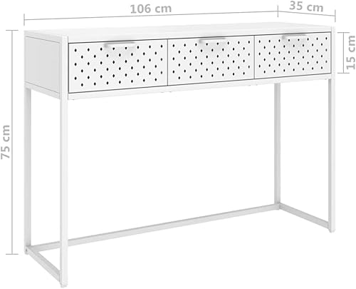 Miniatura 2 de Mesa consola de metal con 3 cajones, mesa de pasillo de acero, mesa de entrada de metal para sala de estar, pasillo, color blanco, 41.7 x 13.8 x