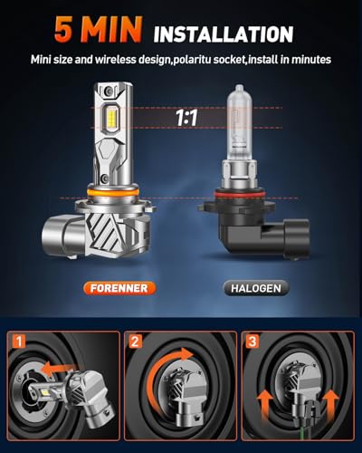 Image of FORENNER 9005 9006 Light Bulbs Combo, Upgraded 900% Ultra Brightness 6500K Cool White, Real 1:1 Size 9005 9006 Turn Signal Assemblies & Lenses, 10-Year Long Lifespan, IP68, Plug and Play, Pack of 4.