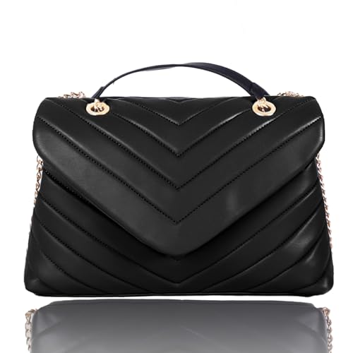 Youzealou Crossbody Bags for Women, Commuter Soft Handbags and purses for Office, Trendy Shoulder bags with Flap (BLACK)