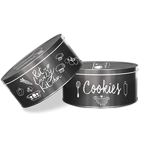 Decorae Black Chalkboard Cookie Tins (Set of 2); Round Baking and Cake...