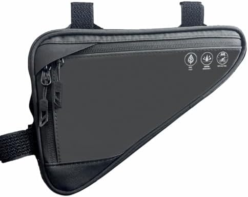 Danuosie Bike Frame Storage Bag, Water Resistant Bicycle Triangle Bag with Two Side Pockets, Reflective Under Seat Tool Accessories Pouch, Front tube Bag for Mountain Road Bike, MTB, 2L, Black, L