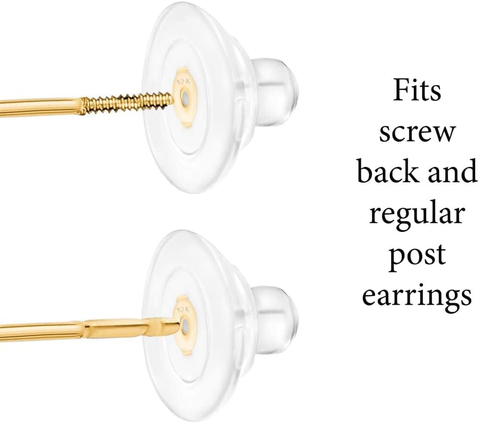 Universal EZback Earring Backs Soft Clear Silicone and 10k Yellow Gold Medium 2 Pairs