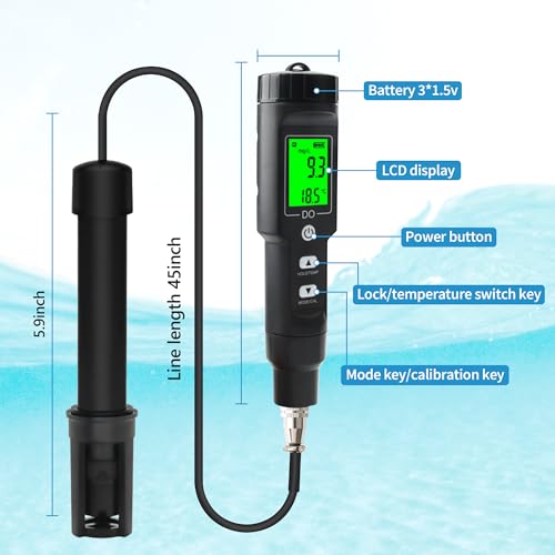 Rowyet Dissolved Oxygen Meter with ATC,Portable Dissolved Oxygen Test Kit Range 0.0-40mg/L,DO Meter with Electrode Filling Fluid,Water Test Kit for Swimming Pools,Aquarium,Fish Pond. by Rowyet - Image 4