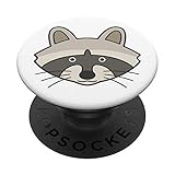 Cute Raccoon Cartoon Face Mask On White Background PopSockets Grip and Stand for Phones and Tablets