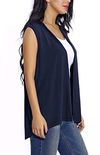 Women's Sleeveless Open Front Cardigan Vest Lightweight Cool Coat Casual (S, Navy Blue) #TOP4