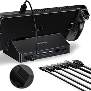 Park Sung 7-in-1 Docking Station for Steam Deck, Dock for Steam Deck with HDMI 2.0 4K@60Hz, Gigabit Ethernet, 3 USB-A 3.0, Full Speed Charging USB-C Port and USB-C Data Port, No Blocking Vents