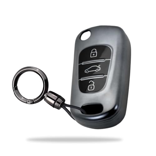 Image of SIAGO TPU Key Cover and Round Key Chain Compatible with Hyundai Elantra 3 Button Flip Key (Grey)