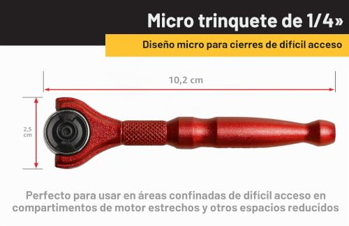 Miniatura 4 de Titan 11320 Micro Trinquete De Cabeza Giratoria De 90 Dientes De 1 4 Pulgadas X 4 Pulgadas, Color Rojo