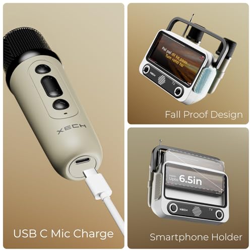 XECH Karaoke Speaker with Mic Mini TV Bluetooth Speaker Wireless Dual Mic Vocal Cancellation Magic Ai Voice Changer Rechargeable Retro Radio Birthday Party Gift for Boys Girls Friends (KTV) 9 41GoEC8c9PL