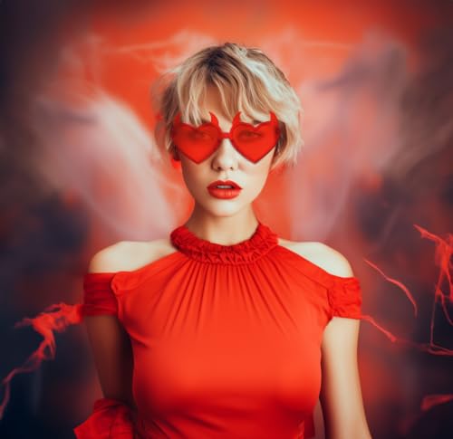 FEISEDY Sunglasses Women Men, Halloween Party Disco Trendy Love Sun Glasses, Rimless Heart Devil Ear Frame B00542