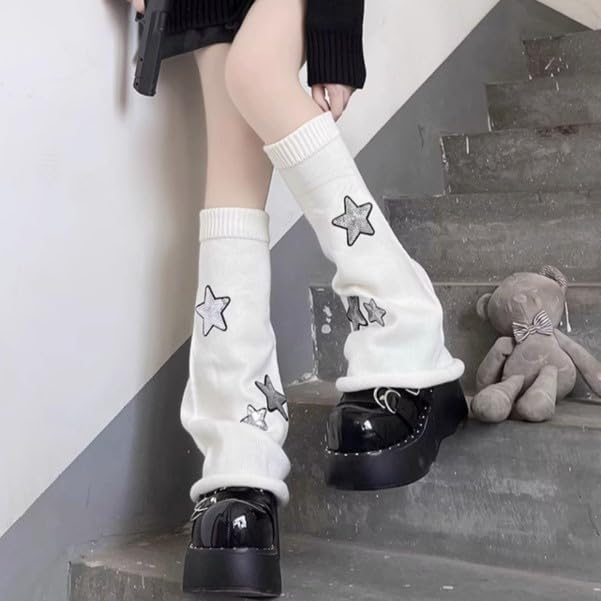 Sexybody Women Leg Warmers Y2K Kawaii Star Print Socks Goth Harajuku Lolita Stylish Cute Japanese Legwarmers Cover for Girls3