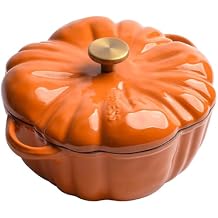 Cast Iron Dutch Oven, Pumpkin Shape Cooking Pot With Lid and Handles, Non-Stick Casserole for Stew and Soup, Halloween Enamel Cookware Crock for Porridge, 1.5L Gift