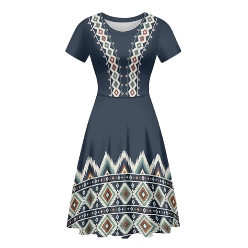 Image of HUGS IDEA Womens Puffy Swing Midi Dress Round Neck Short Sleeve Party A-Line Dresses