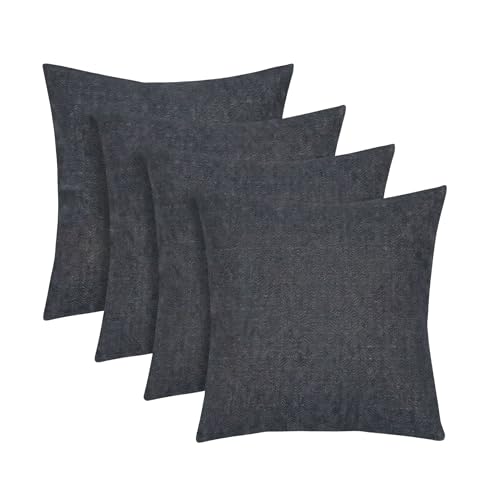 RSH DECOR: Sunbrella Square Throw Pillows Set of 4 | 17" x 17" | Water and Fade-Resistant Performance Fabric | Outdoor Pillow Covers with Down-Alternative Inserts | Made in USA (Sancy Denim)