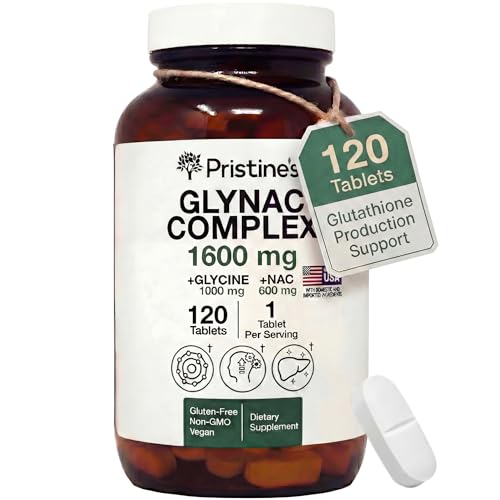 GlyNAC Supplement Complex Large Size Tablet 1600MG Glutathione Production - 3rd Party Tested Healthy Aging & Cognitive Support - Glycine & NAC Gluten Free Non GMO USA Made Glass Bottle