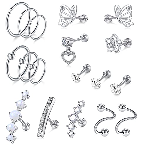 vcmart 16G Cartilage Earring Hoop Cartilage Earring Stud Tragus Piercing Jewelry Cartilage Earrings Sterling Silver Tragus Earrings for Women Forward Helix Piercing Jewelry Conch Piercings Jewelry