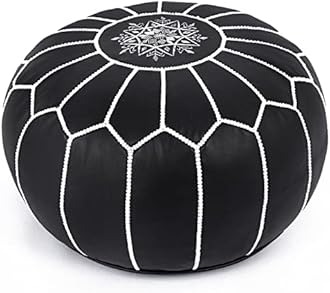 Marrakesh Gallery Genuine Leather Round Pouf Unstuffed - Moroccan Ottoman Footstool, Footrest Cover - Boho Decor - Bohemian Living Room, Bedroom, Kids Room, Gift & Wedding