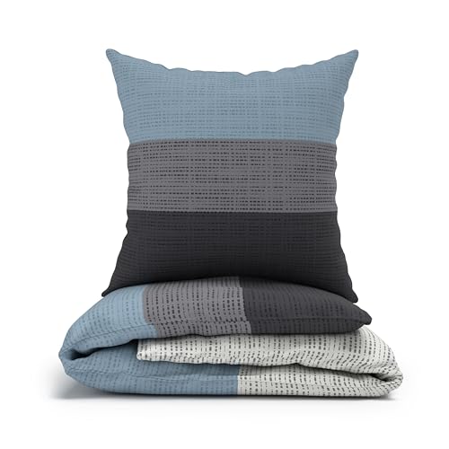 LARAWELL Bettwäsche 135x200 Baumwolle ganzjahres Bettwäsche-Sets blau...